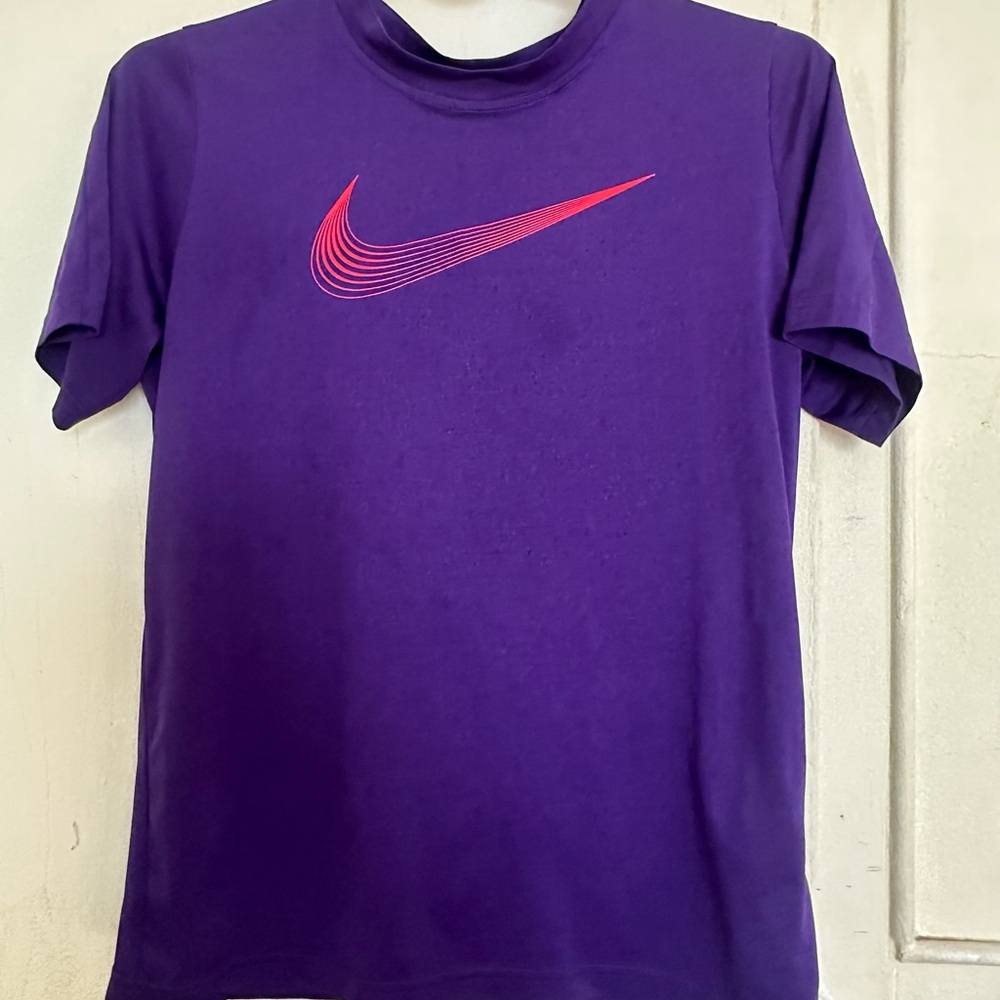 Nike Kids Tee in Vibrant Purple with Red Logo